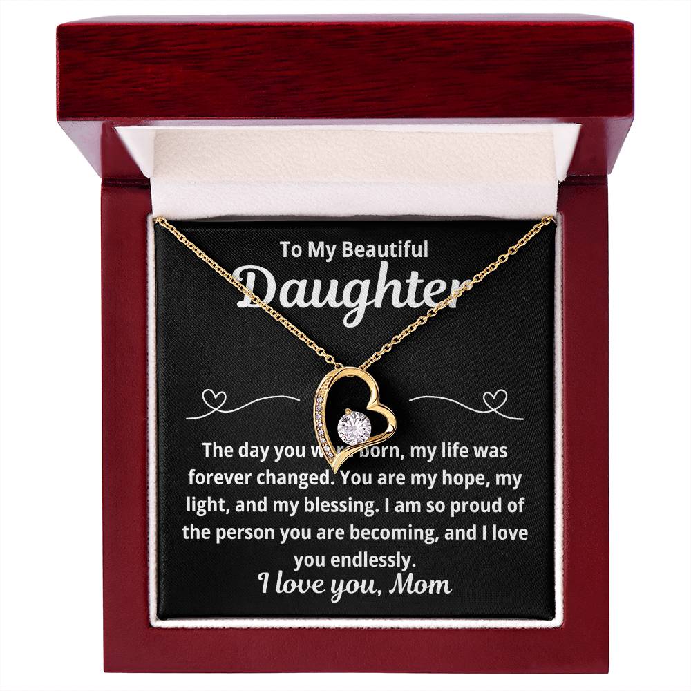 To Daughter From Mom "The Day You Were Born.." Forever Love Necklace