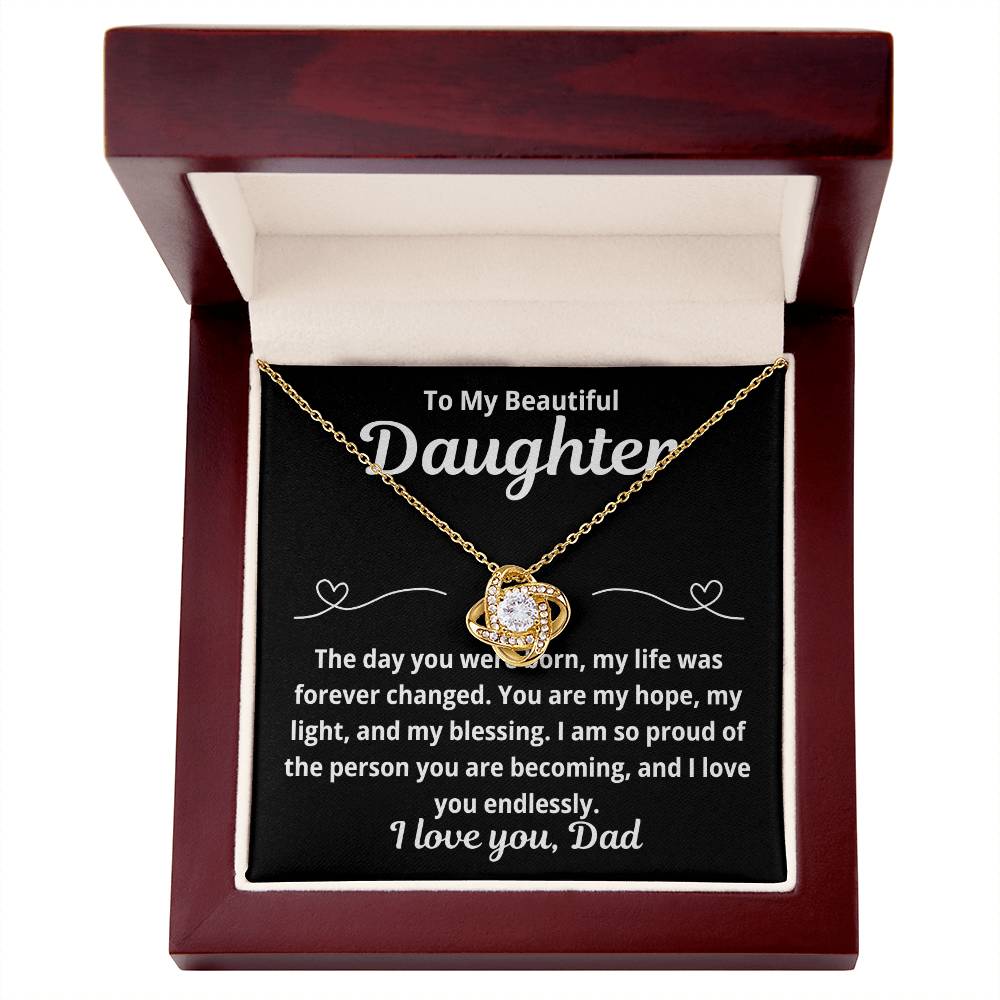 To Daughter From Dad "The Day You Were Born.." Love Knot Necklace