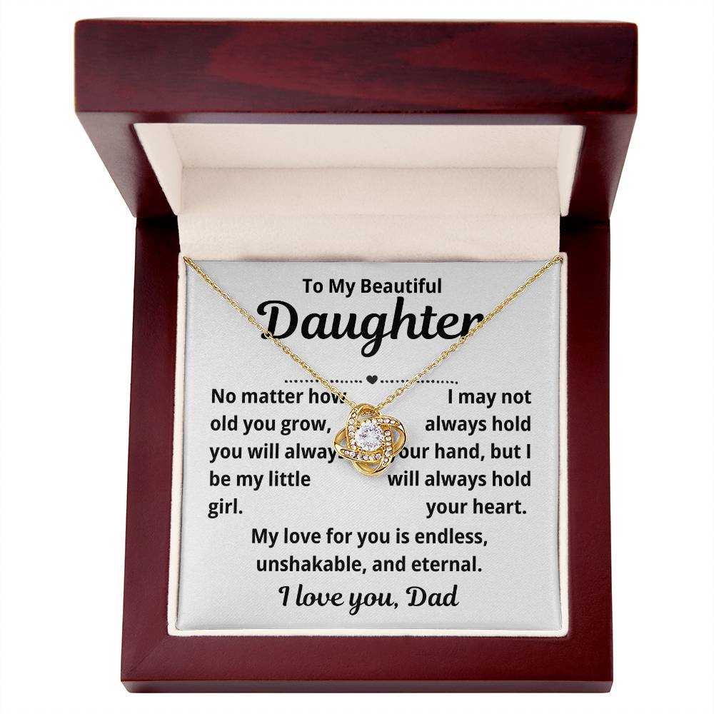 To Daughter from Dad "No Matter How Old You Grow.." Love Knot Necklace