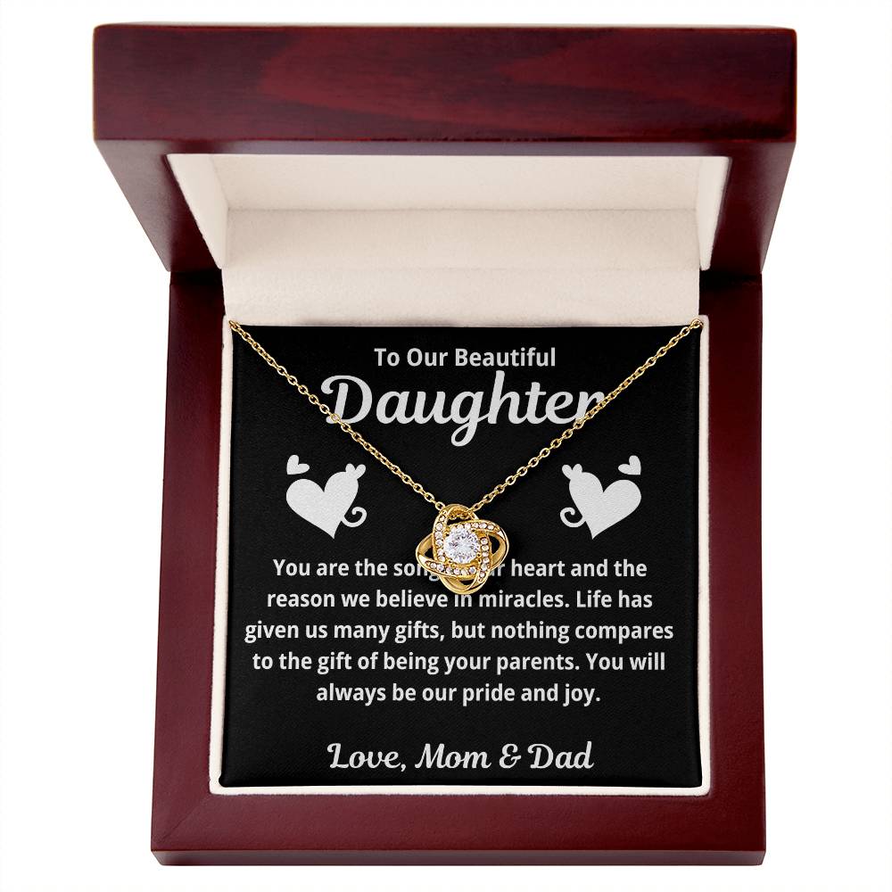 To Daughter from Parents "You Are The Song in Our Heart.." Love Knot Necklace