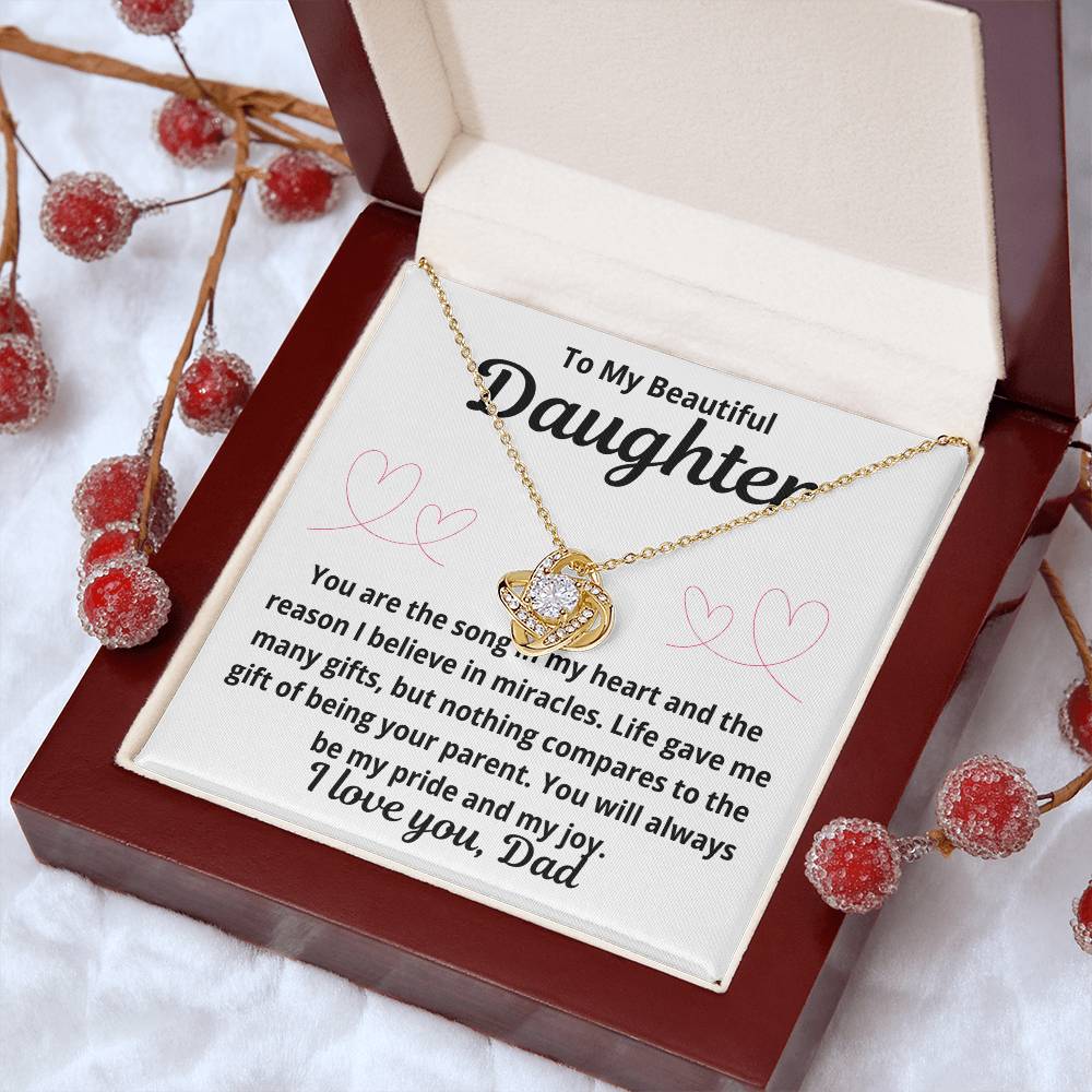 To Daughter from Dad "You Are The Song in My Heart.." Love Knot Necklace