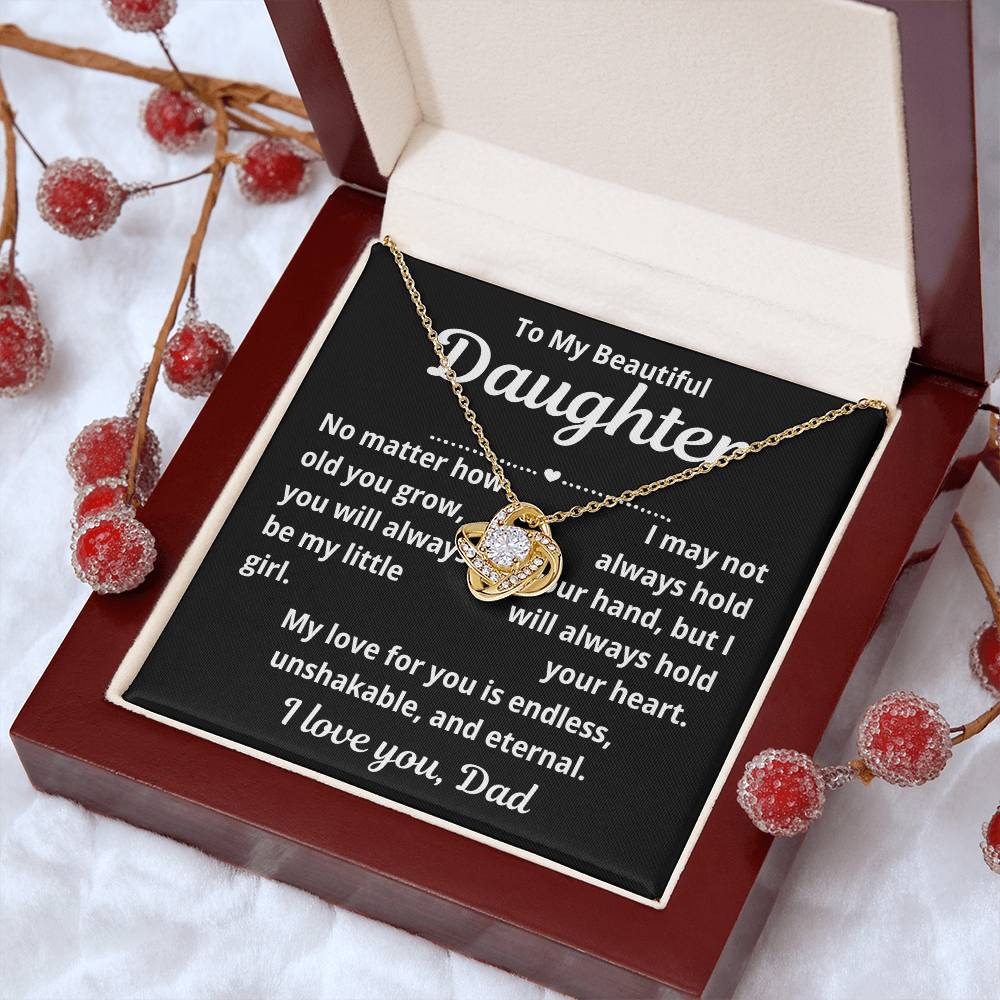 To Daughter From Dad " No Matter How Old You Grow.." Love Knot Necklace