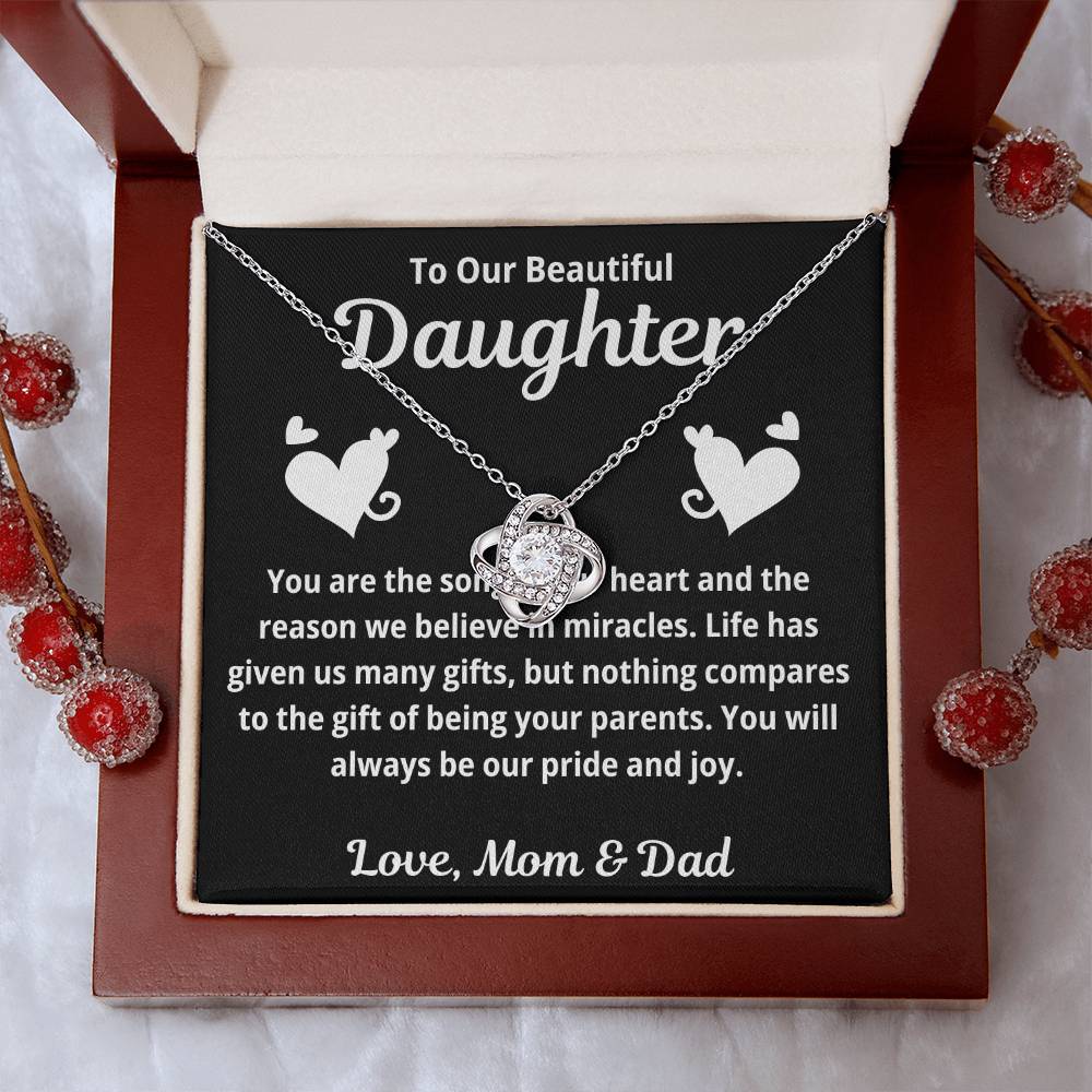 To Daughter from Parents "You Are The Song in Our Heart.." Love Knot Necklace