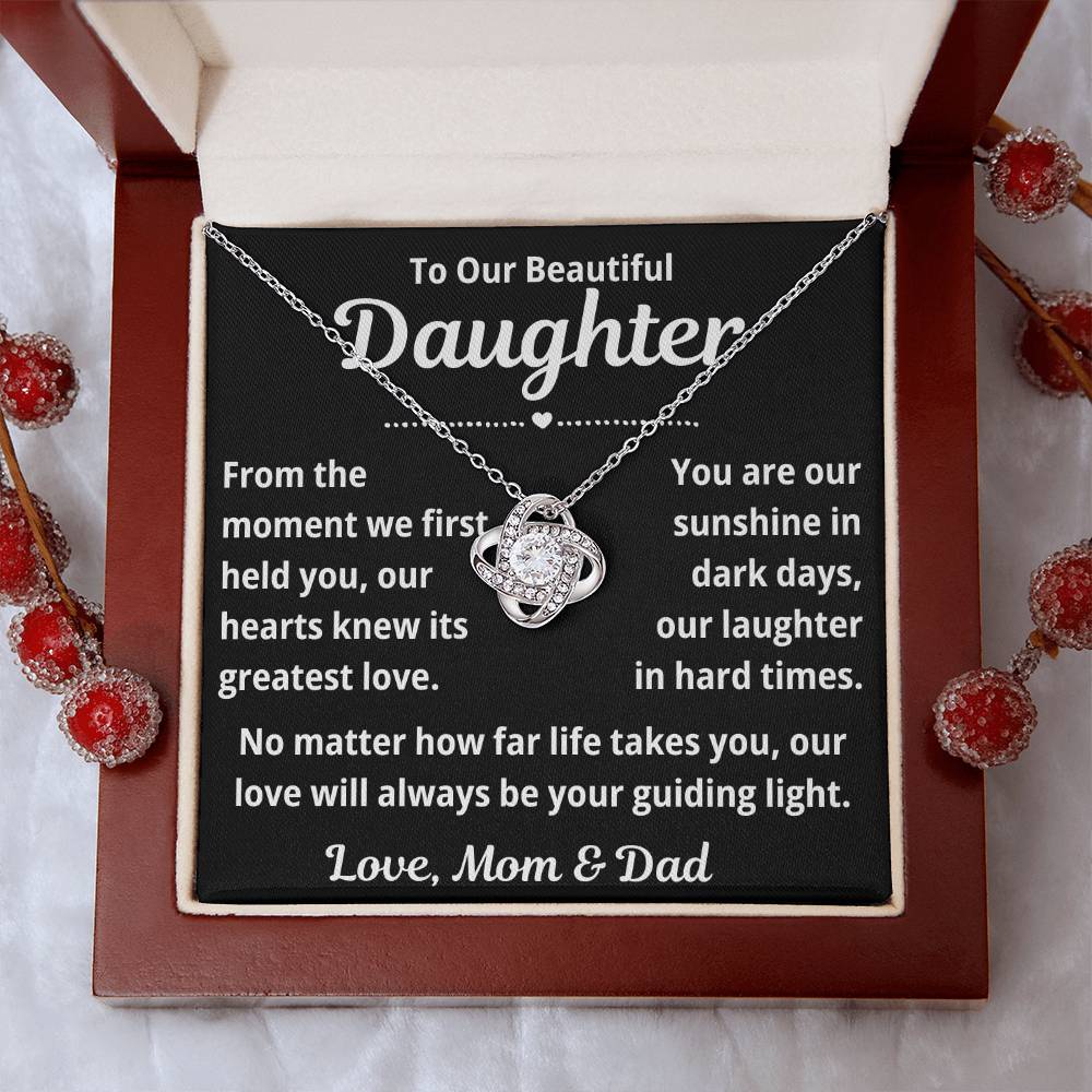 To Daughter from Parents "From The Moment We First Held You.." Love Knot Necklace