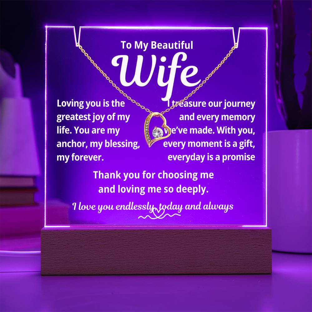 To My Beautiful Wife "Loving You Is The Greatest.." Lighted Acrylic Keepsake with Forever Love Necklace