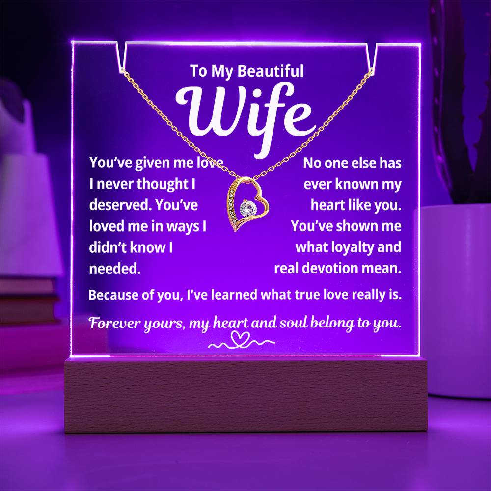 To My Beautiful Wife "You've Given Me Love.." Lighted Acrylic Keepsake with Forever Love Necklace