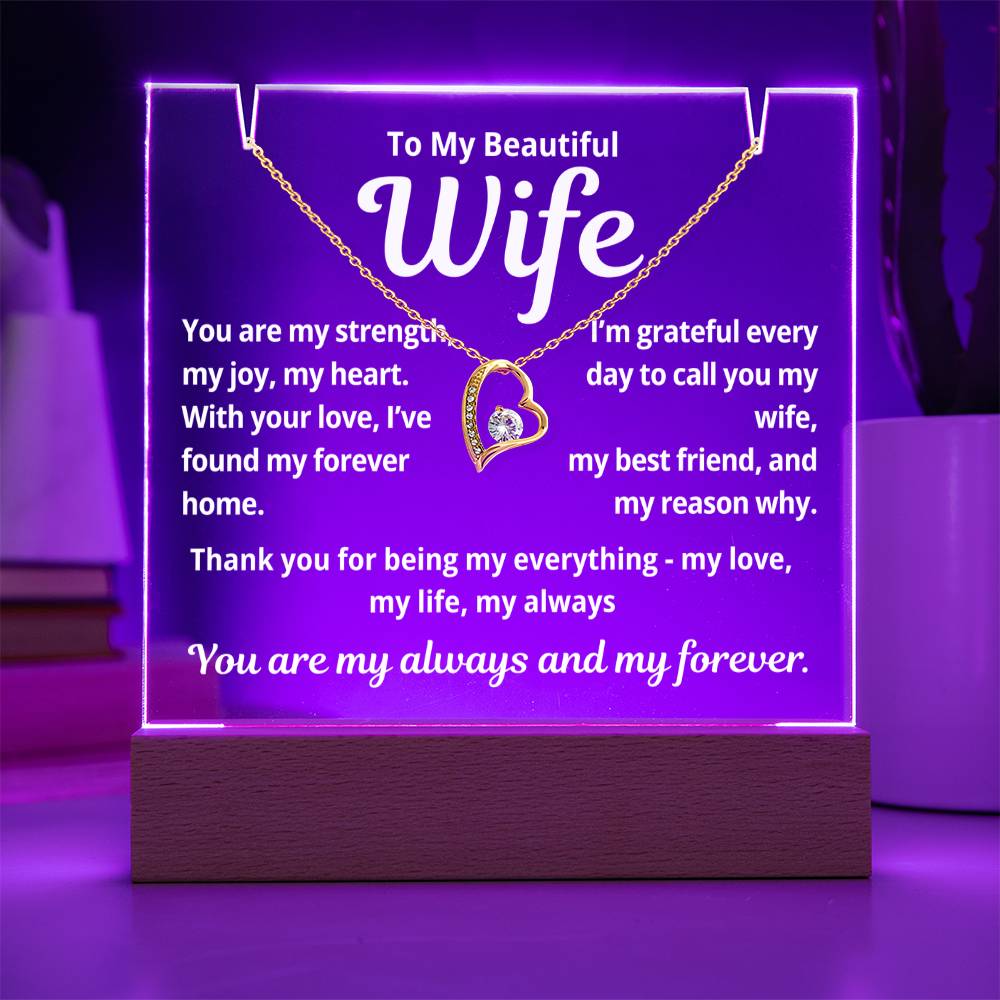 To My Beautiful Wife "You Are My Strength.." Lighted Acrylic Keepsake with Forever Love Necklace
