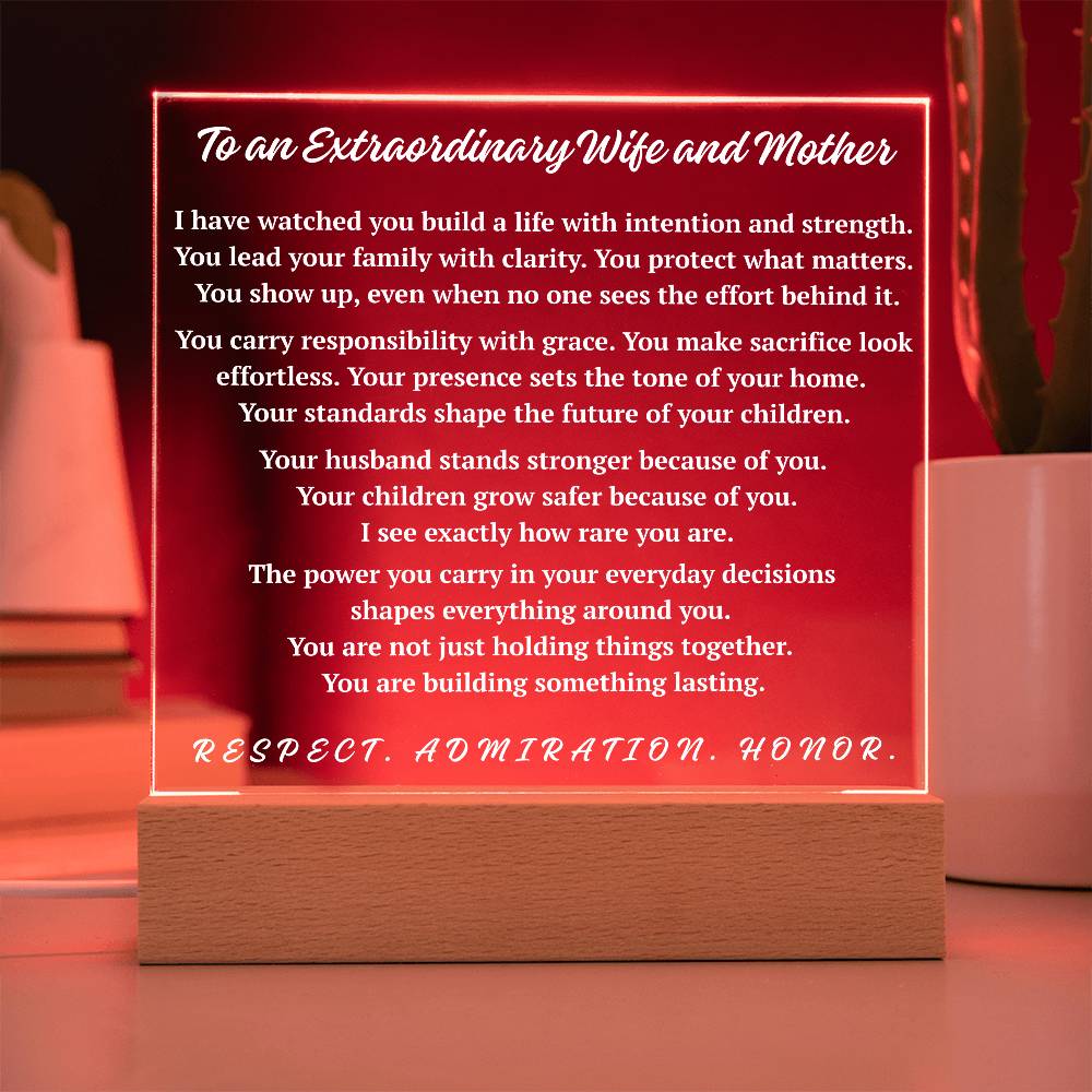 Red LED extraordinary wife and mother acrylic plaque gift