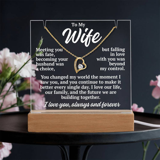 to my wife white acrylic plaque led light with yellow gold forever love necklace romantic gift