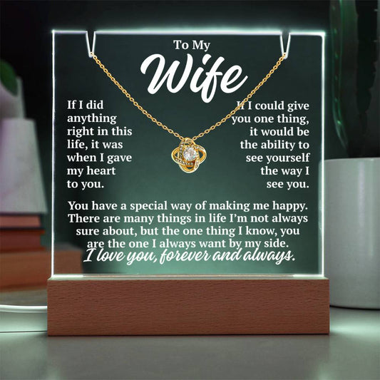 to my wife white acrylic plaque led light with yellow gold love knot necklace romantic gift from husband