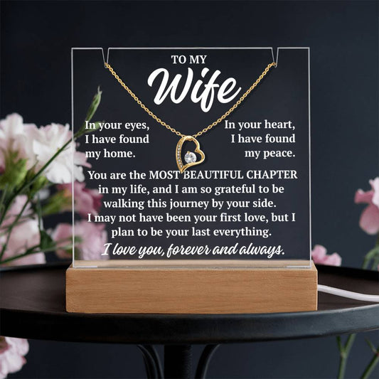 to my wife white acrylic plaque led light with yellow gold forever love necklace romantic gift