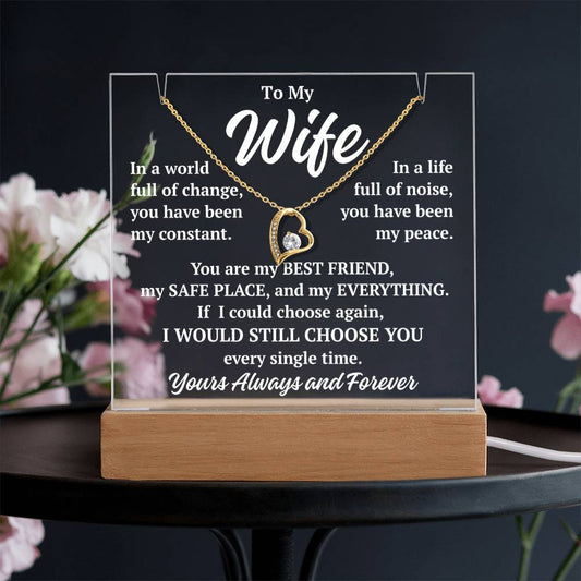 to my wife white acrylic plaque led light with yellow gold forever love necklace romantic gift