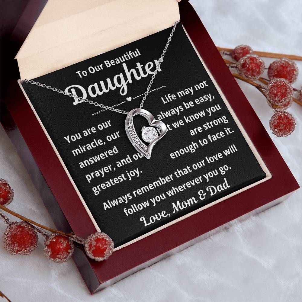 To Daughter from Parents "You Are Our Miracle.." Forever Love Necklace