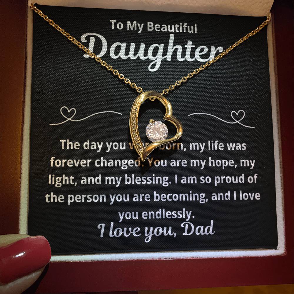 To Daughter From Dad "The Day You Were Born.." Forever Love Necklace