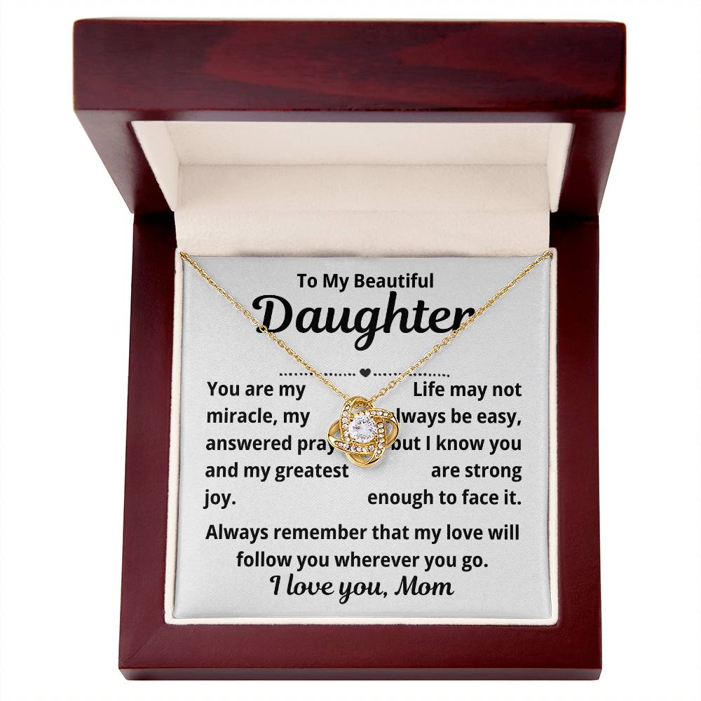 To Daughter from Mom "You Are My Miracle.." Love Knot Necklace