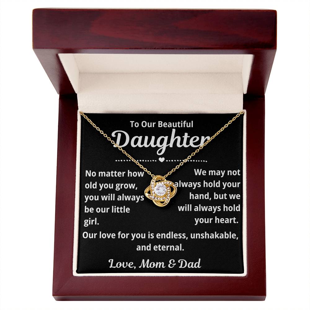 To Daughter from Parents "No Matter How Old You Grow.." Love Knot Necklace