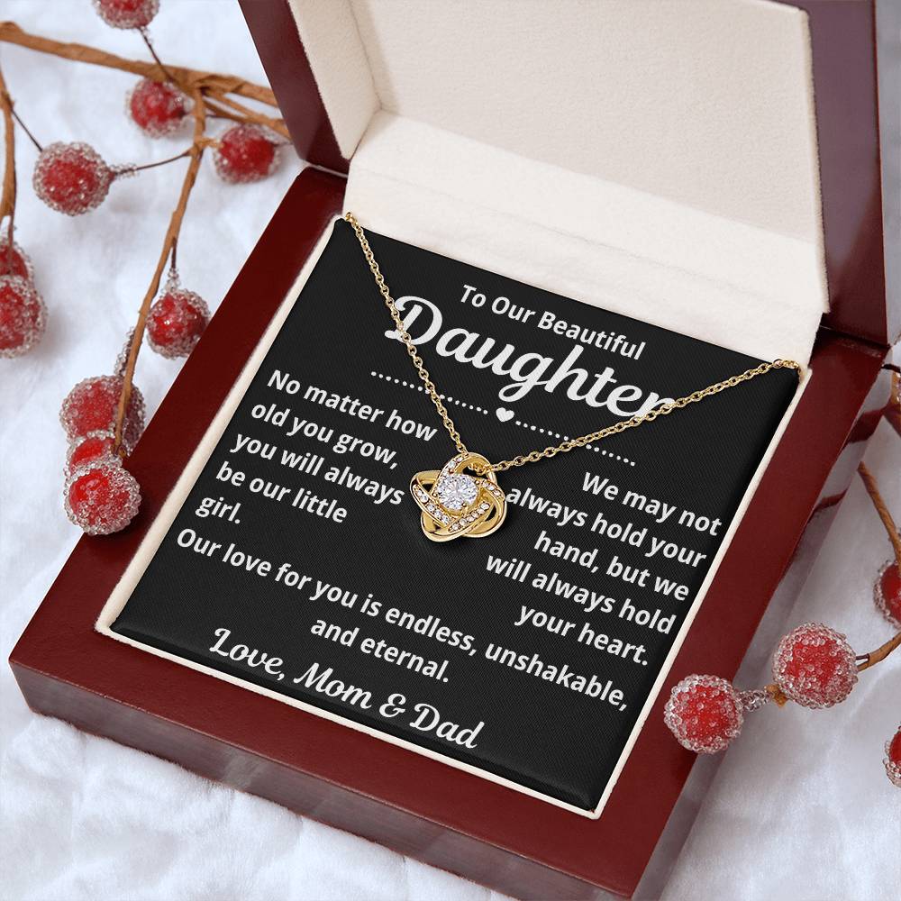 To Daughter from Parents "No Matter How Old You Grow.." Love Knot Necklace