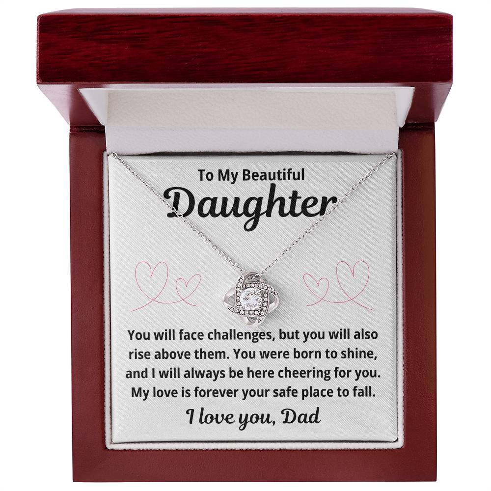 To Daughter from Dad "You Will Face Challenges.." Love Knot Necklace