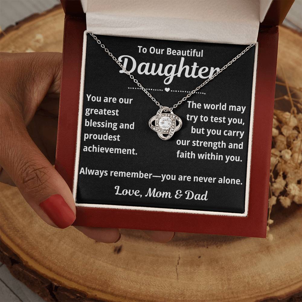 To Daughter from Parents "You Are Our Greatest Blessing.." Love Knot Necklace
