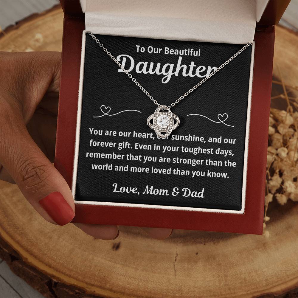 To Daughter from Parents "You Are Our Heart.." Love Knot Necklace