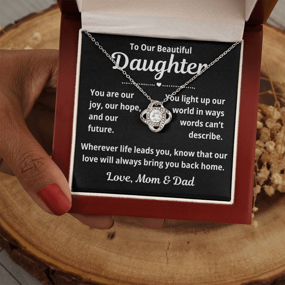 To Daughter from Parents "You Are Our Joy.." Love Knot Necklace