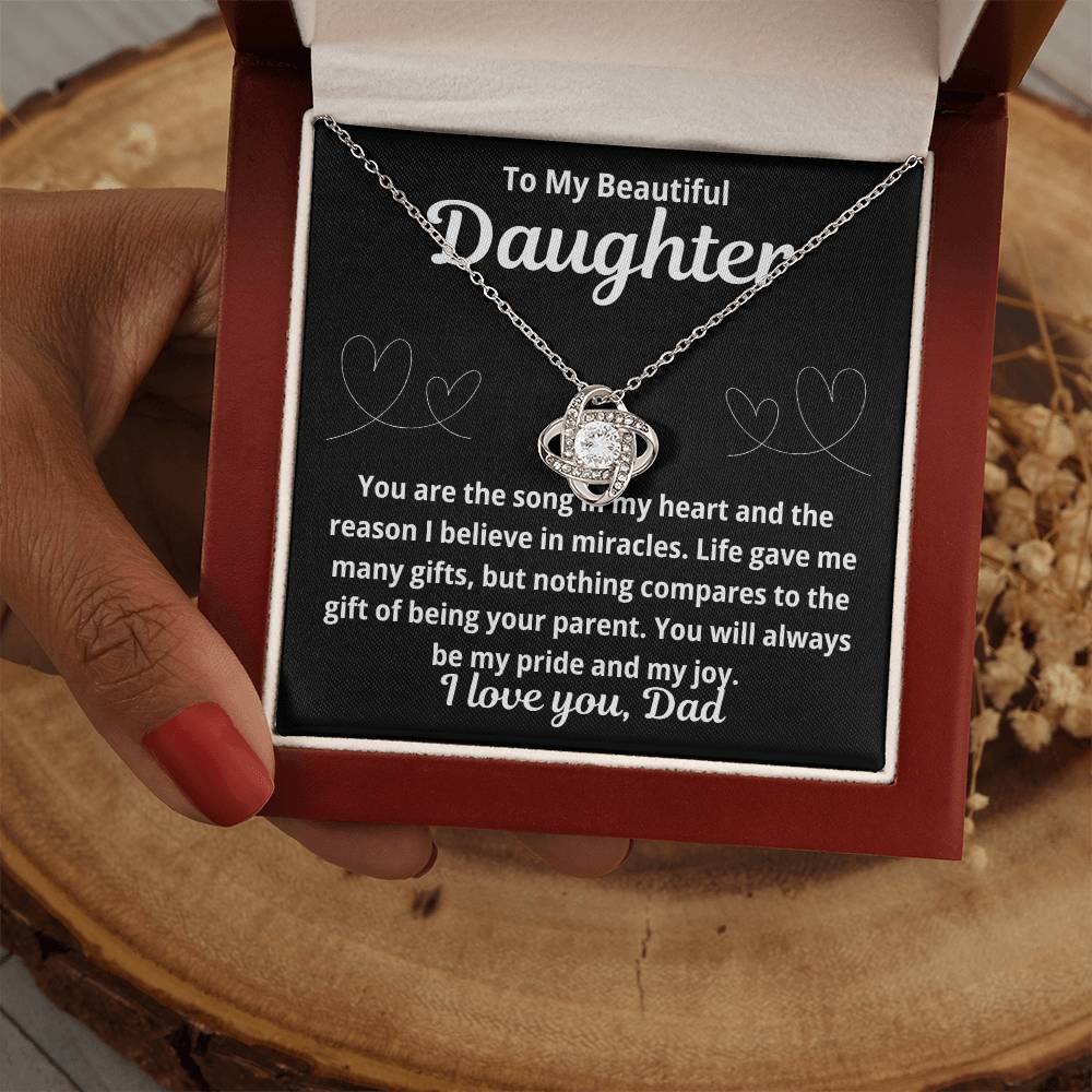 To Daughter From Dad " You Are The Song in My Heart.." Love Knot Necklace