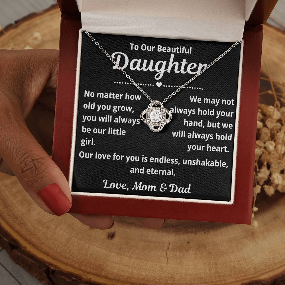 To Daughter from Parents "No Matter How Old You Grow.." Love Knot Necklace