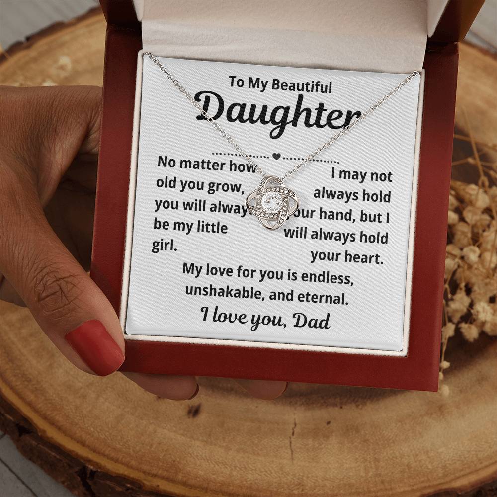 To Daughter from Dad "No Matter How Old You Grow.." Love Knot Necklace