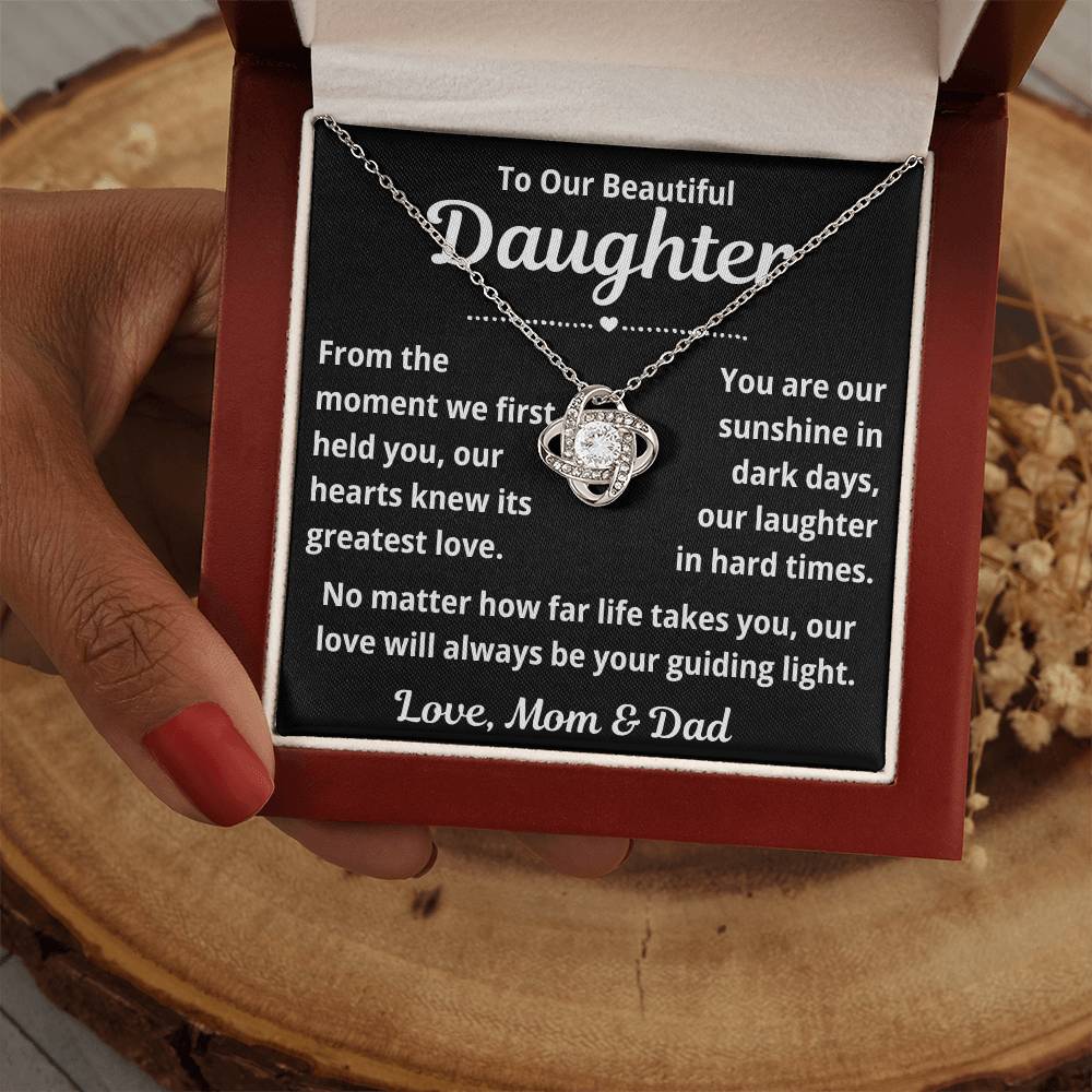 To Daughter from Parents "From The Moment We First Held You.." Love Knot Necklace