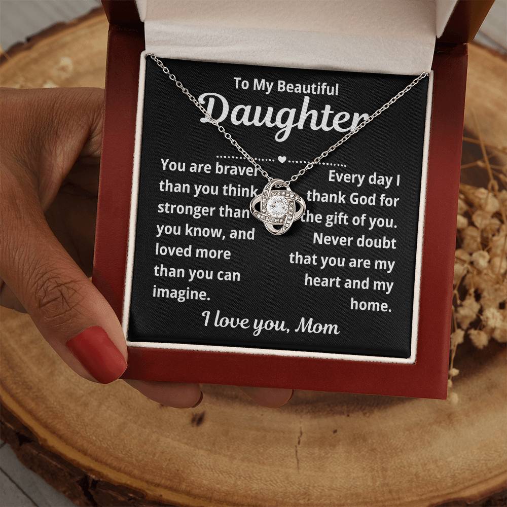 To Daughter from Parents "You Are Braver Than You Think.." Love Knot Necklace