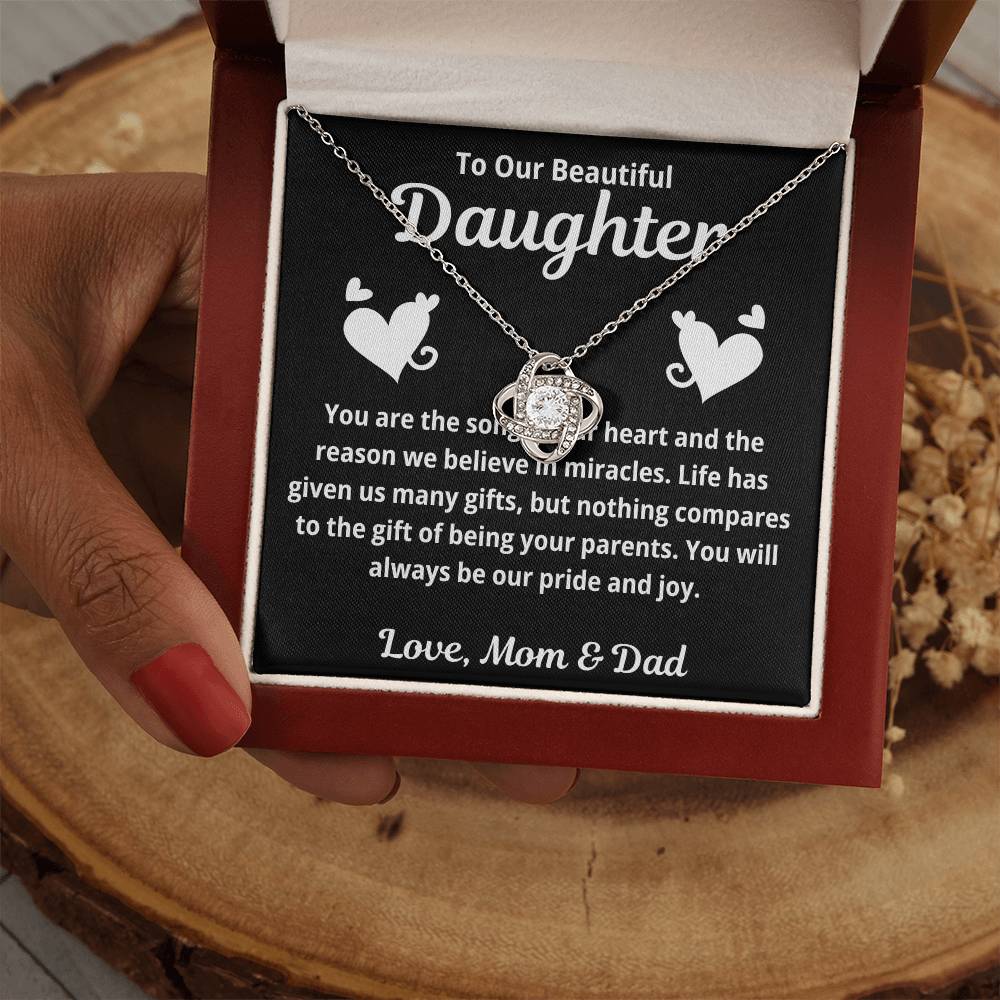 To Daughter from Parents "You Are The Song in Our Heart.." Love Knot Necklace