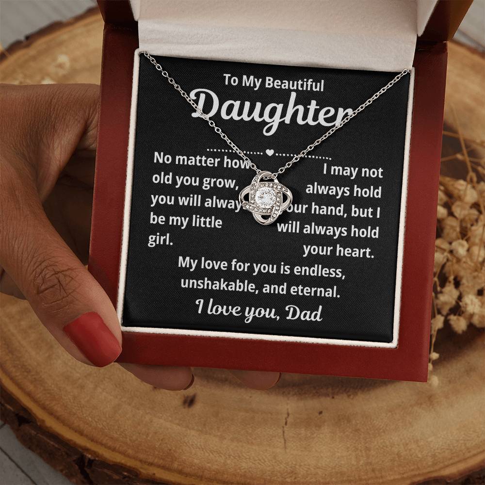 To Daughter From Dad " No Matter How Old You Grow.." Love Knot Necklace