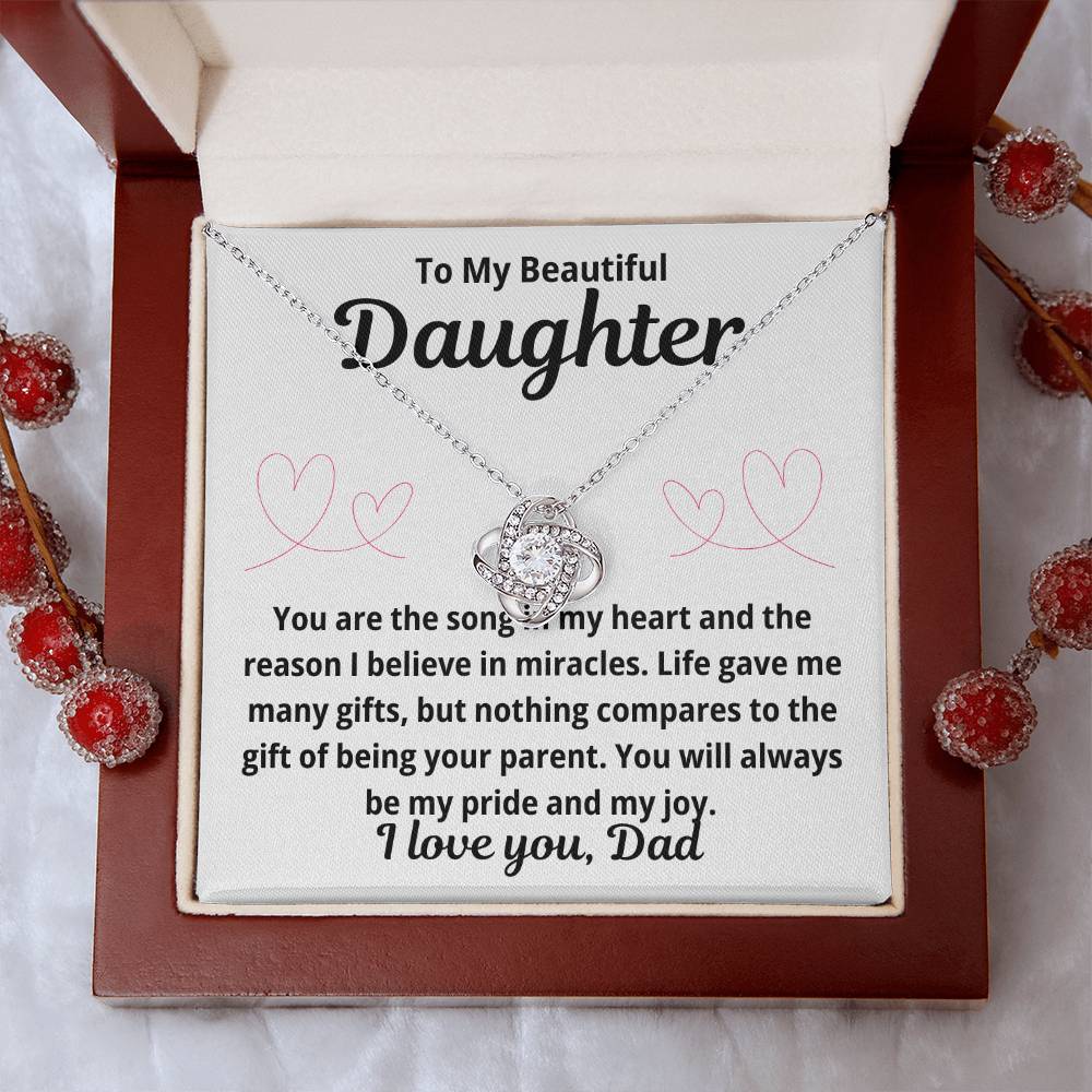 To Daughter from Dad "You Are The Song in My Heart.." Love Knot Necklace