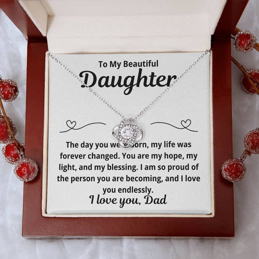 To Daughter from Dad "The Day You Were Born.." Love Knot Necklace