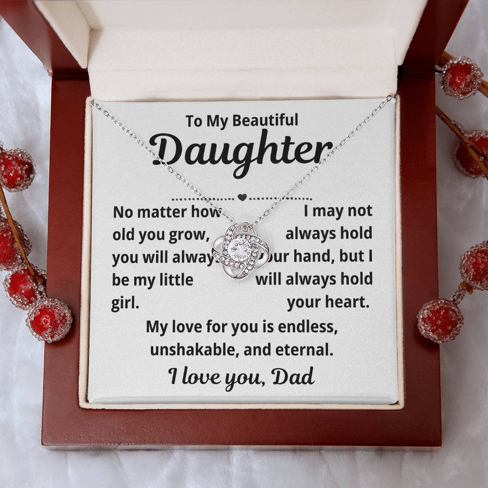 To Daughter from Dad "No Matter How Old You Grow.." Love Knot Necklace
