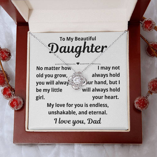 To Daughter from Dad "No Matter How Old You Grow.." Love Knot Necklace