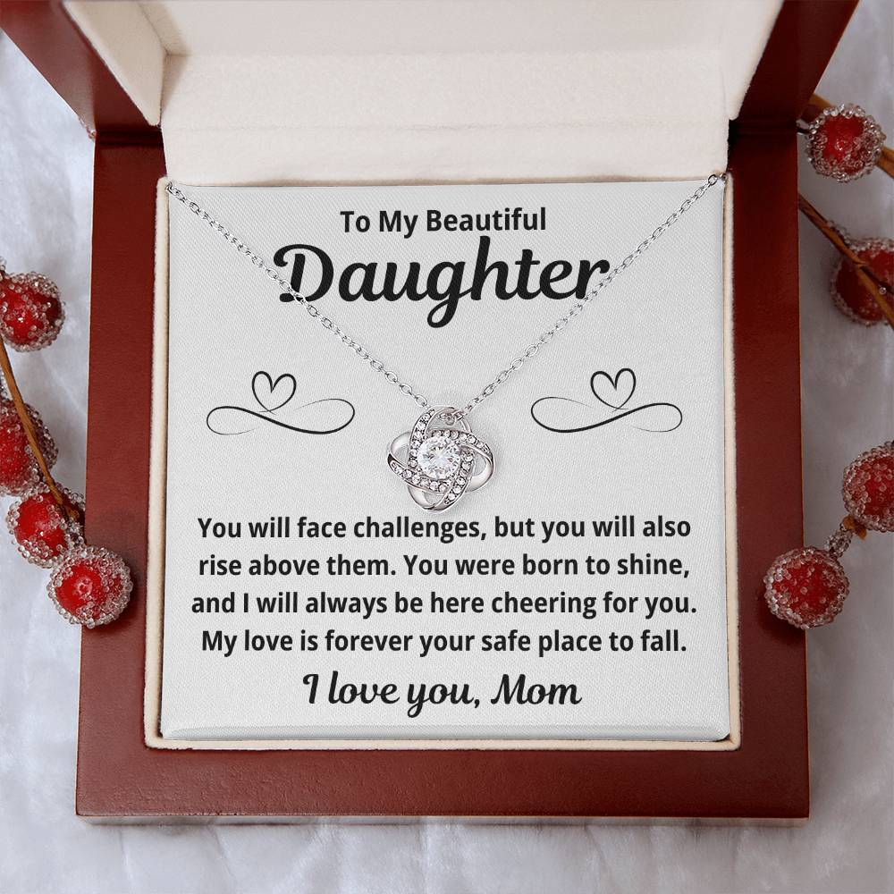 To Daughter from Mom "You Will Face Challenges.." Love Knot Necklace
