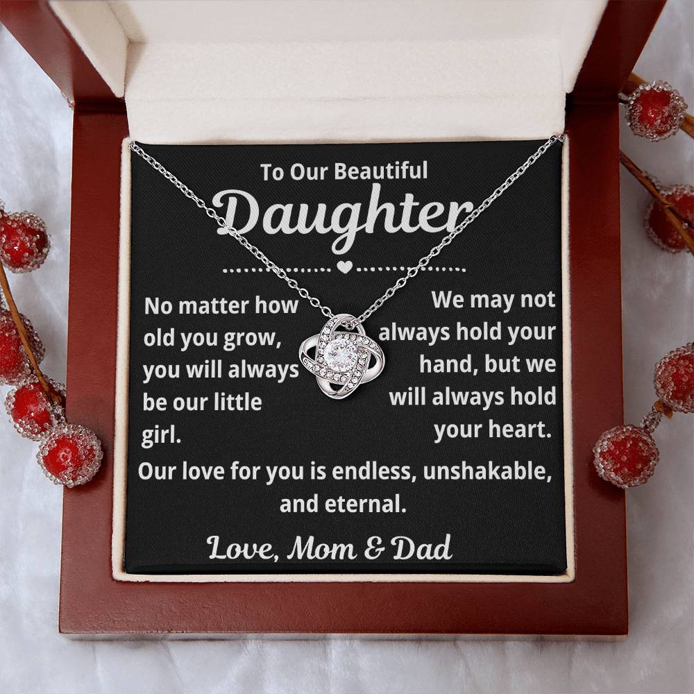 To Daughter from Parents "No Matter How Old You Grow.." Love Knot Necklace