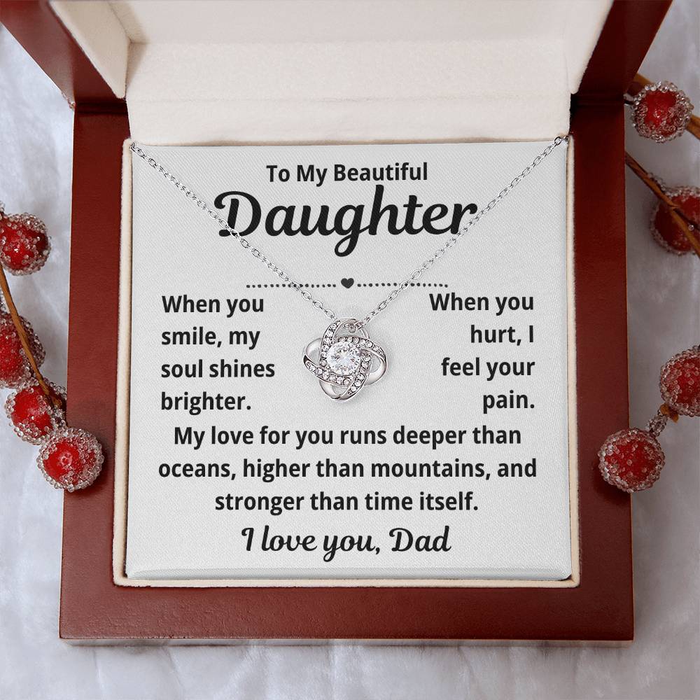 To Daughter from Dad "When You Smile.." Love Knot Necklace