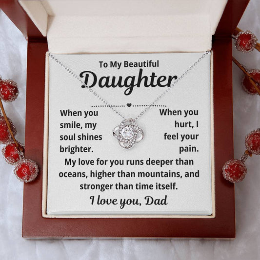 To Daughter from Dad "When You Smile.." Love Knot Necklace