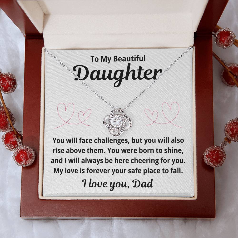 To Daughter from Dad "You Will Face Challenges.." Love Knot Necklace