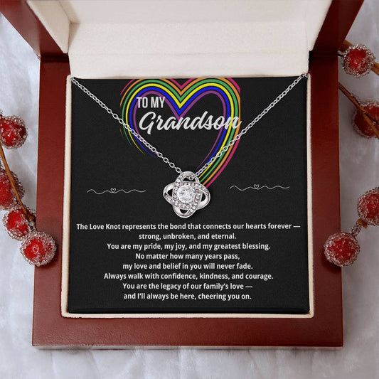 To My Grandson "The Bond That Connects Our Hearts Forever.." Love Knot Necklace