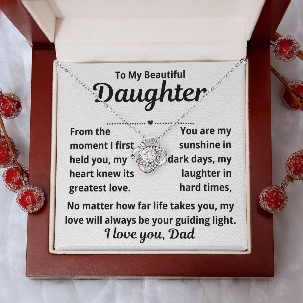 To Daughter from Dad "From The Moment I First Held You.." Love Knot Necklace