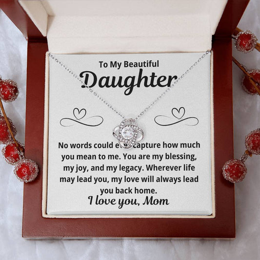 To Daughter from Mom "No Words Could Ever Capture.." Love Knot Necklace