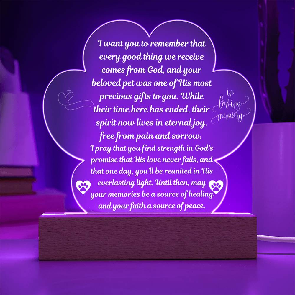 Pet Memorial "I Want You to Remember.." Acrylic Plaque