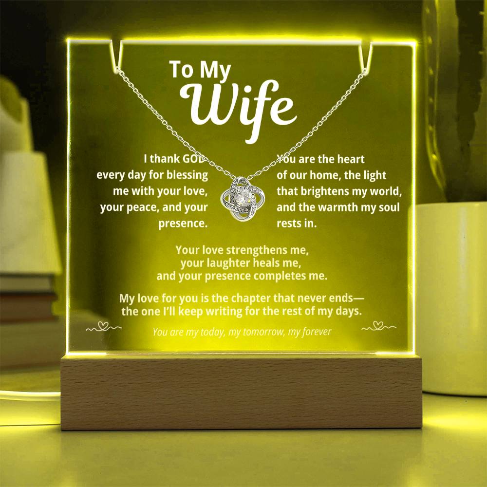To My Wife | Acrylic Plaque with Love Knot Necklace | “I Thank God Every Day”