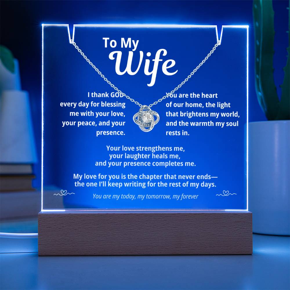 To My Wife | Acrylic Plaque with Love Knot Necklace | “I Thank God Every Day”