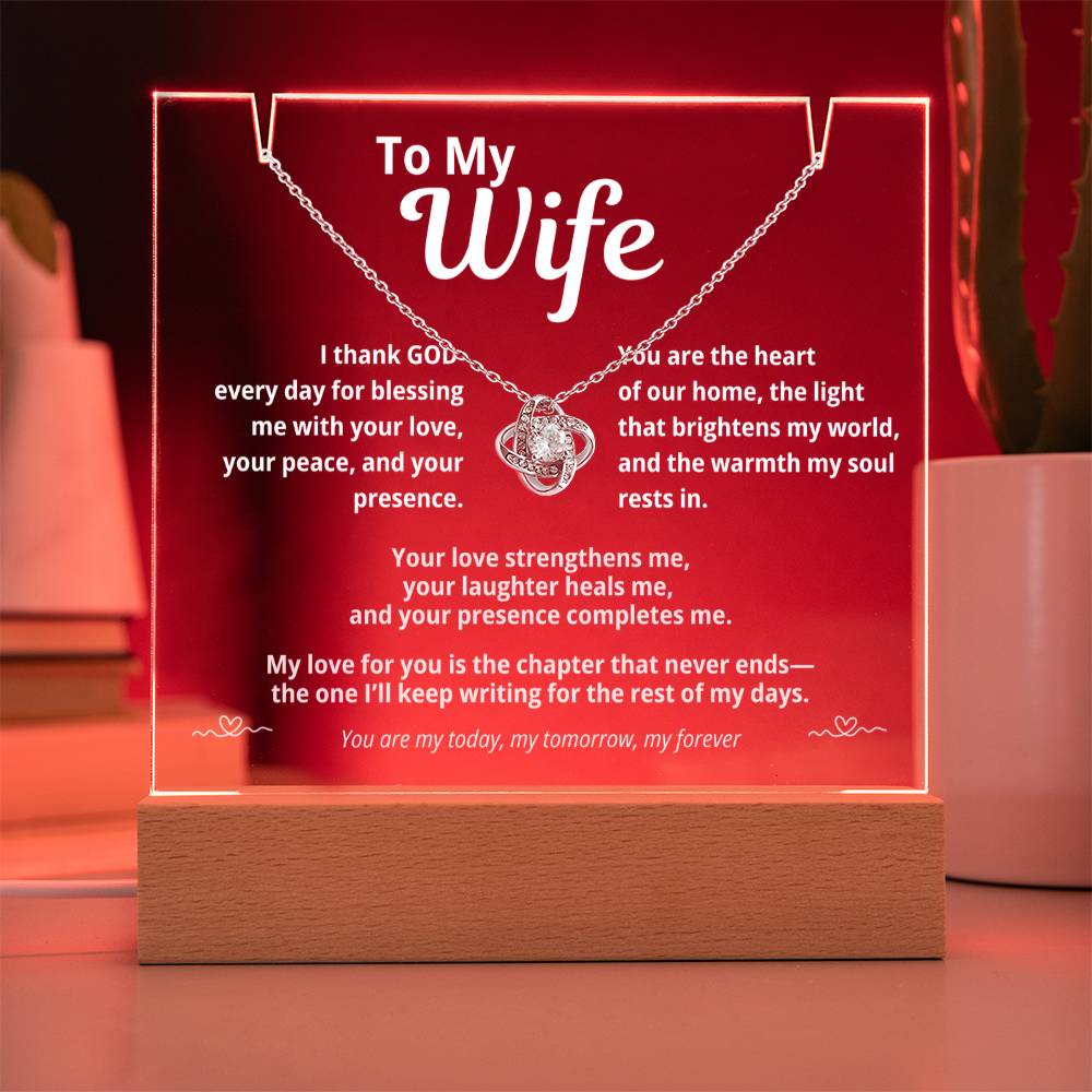 To My Wife | Acrylic Plaque with Love Knot Necklace | “I Thank God Every Day”