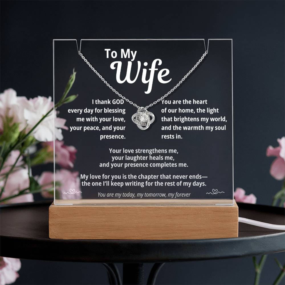 To My Wife | Acrylic Plaque with Love Knot Necklace | “I Thank God Every Day”