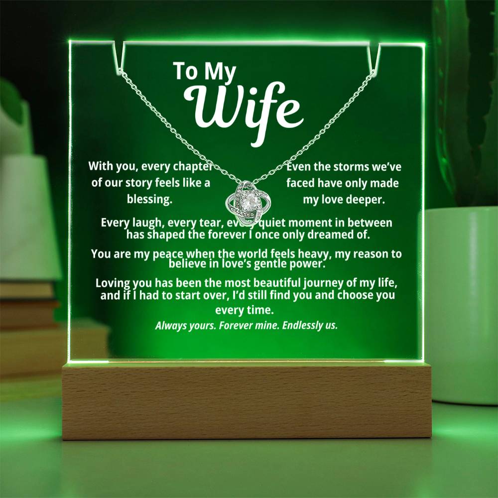 To My Wife Acrylic Plaque with Love Knot Necklace | “With You Every Chapter”